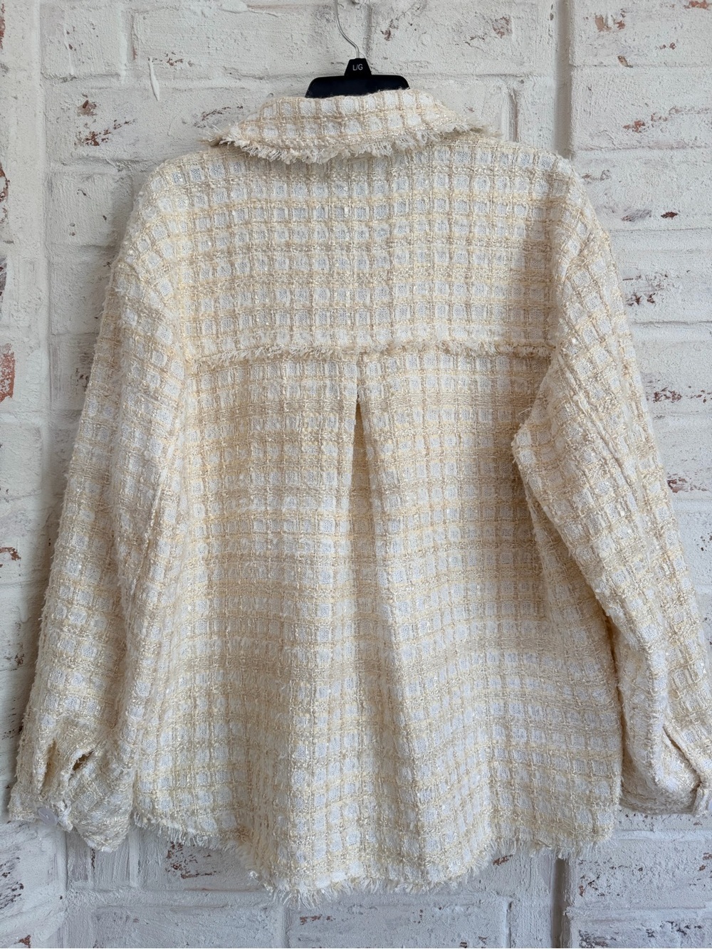 Lulus Take Notes Ivory Plaid Tweed Fringe Shacket Jacket L - Picture 9 of 11